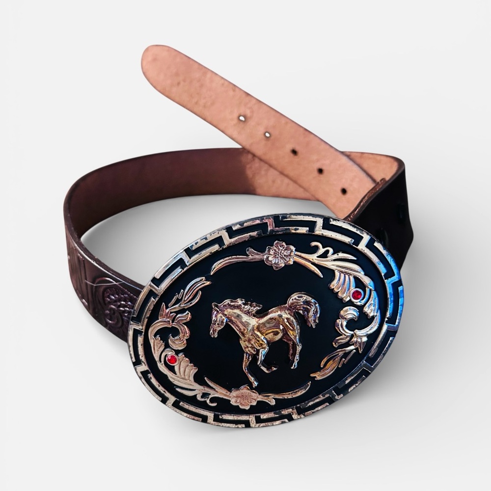 Harley-Davidson Womens Western Horse Buckle Leather Belt Black Size 34